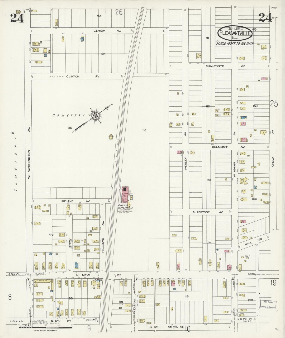 Sanborn Fire Insurance Map from Pleasantville, Atlantic County, New Jersey (1924), Sheet #0024 - Complete Map Set gallery image, historic Sanborn map, vintage wall art, New Jersey New Jersey