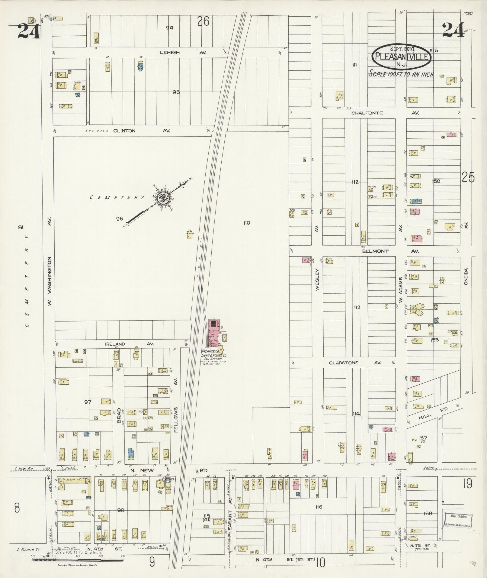 Sanborn Fire Insurance Map from Pleasantville, Atlantic County, New Jersey (1924), Sheet #0024 - Complete Map Set gallery image, historic Sanborn map, vintage wall art, New Jersey New Jersey