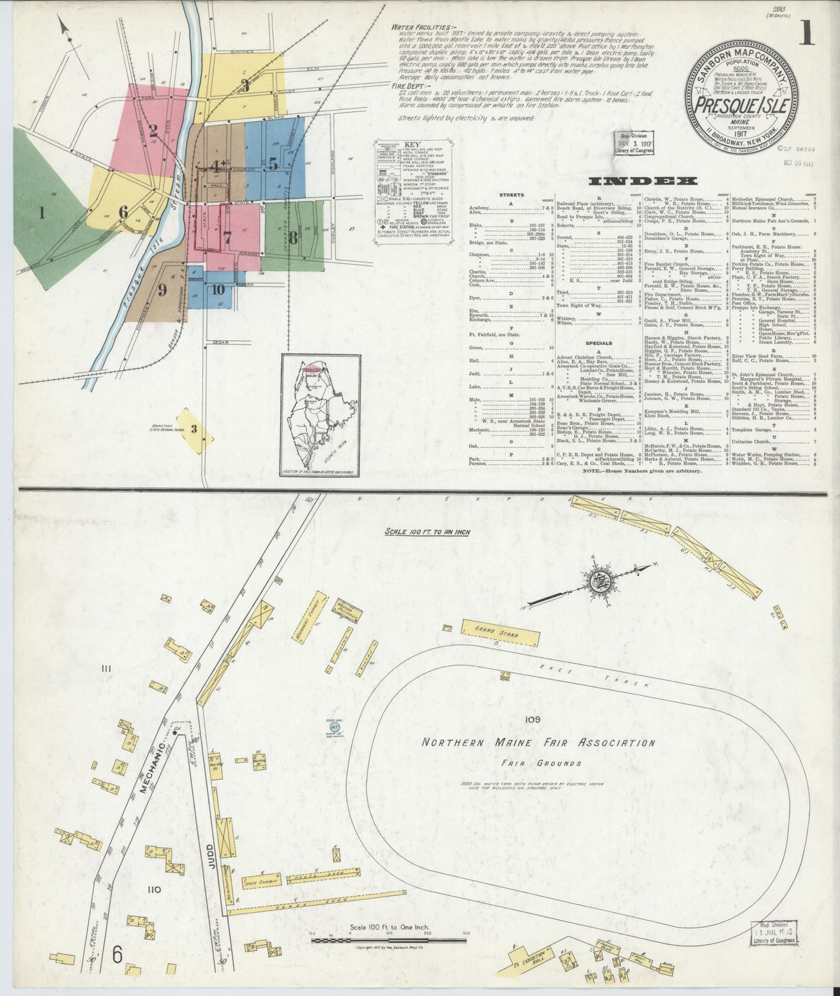 Sanborn Fire Insurance Map from Presque Isle, Aroostook County, Maine (1917), Sheet #0001 - Complete Map Set gallery image, historic Sanborn map, vintage wall art, Maine Maine
