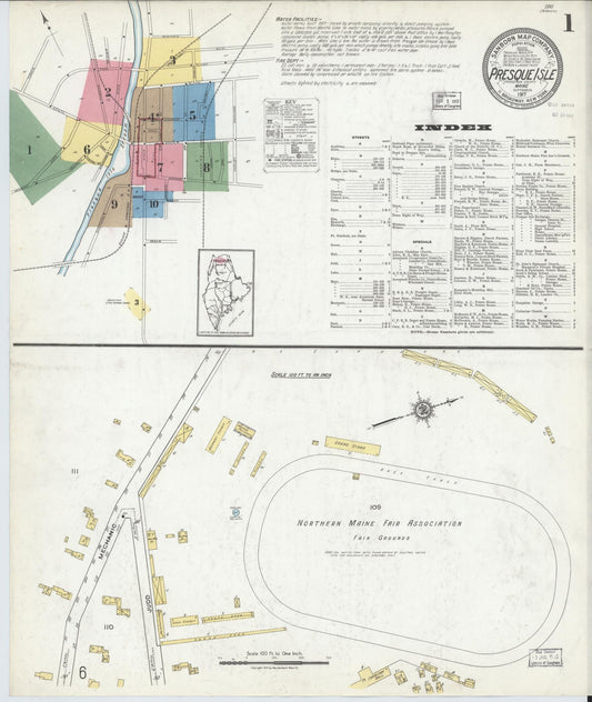 Sanborn Fire Insurance Map from Presque Isle, Aroostook County, Maine (1917), Sheet #0001 - Complete Map Set gallery image, historic Sanborn map, vintage wall art, Maine Maine