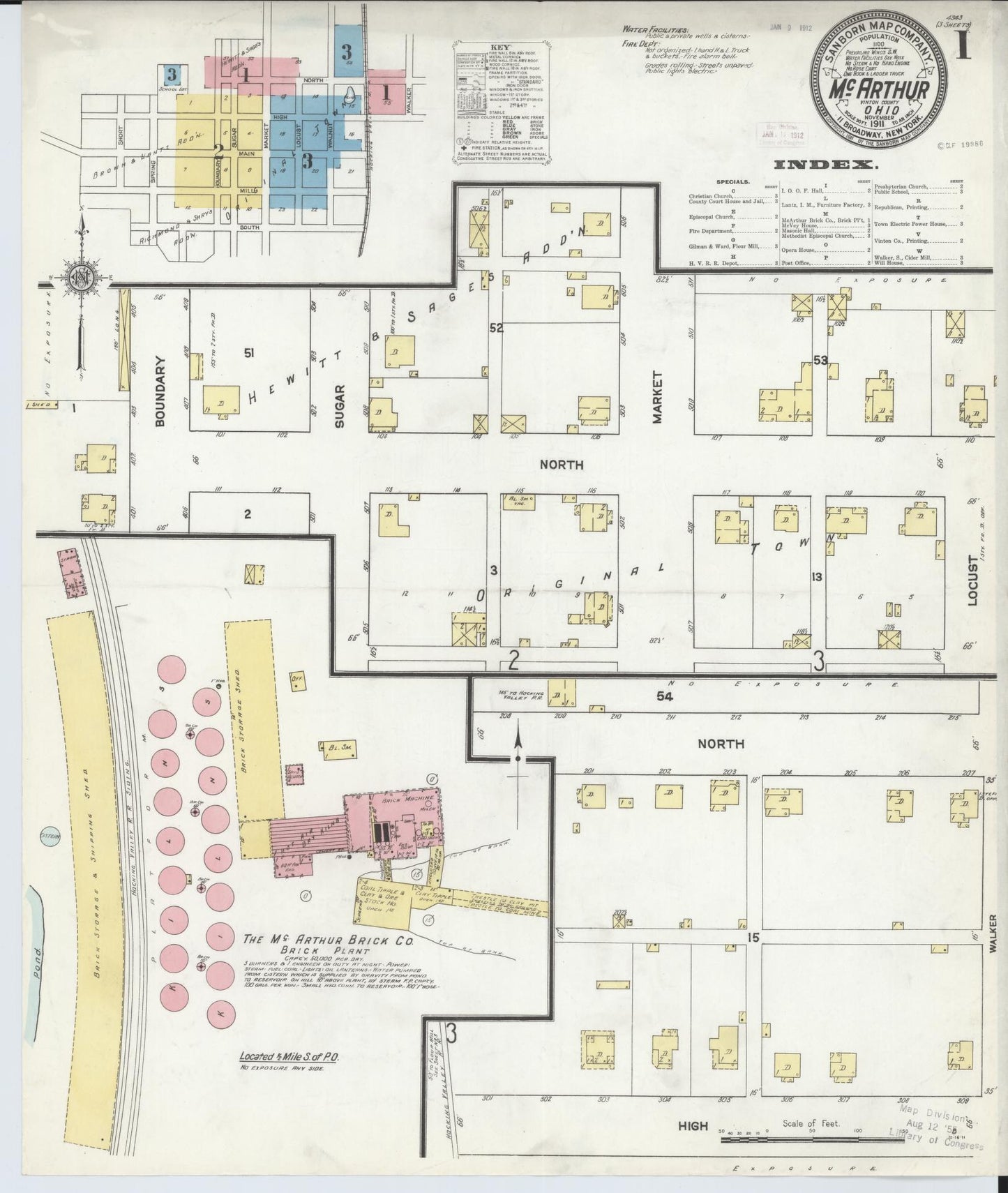 Sanborn Fire Insurance Map from McArthur, Vinton County, Ohio (1911), Sheet #0001 - Complete Map Set gallery image, historic Sanborn map, vintage wall art, Ohio Ohio