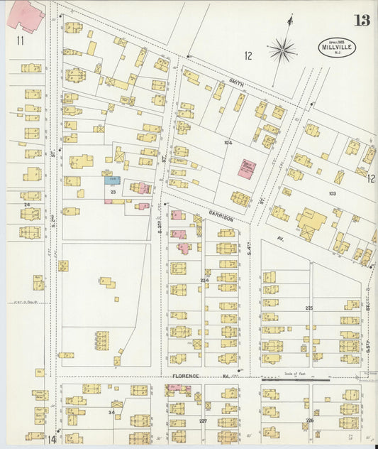 Sanborn Fire Insurance Map from Millville, Cumberland County, New Jersey (1903), Sheet #0013 - Historic Sanborn Fire Insurance Map Print, vintage old map wall art, antique decor, genealogy gift, New Jersey New Jersey map