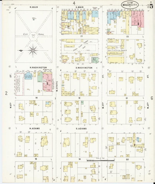 Sanborn Fire Insurance Map from Mason City, Cerro Gordo County, Iowa (1897), Sheet #0005 - Historic Sanborn Fire Insurance Map Print, vintage old map wall art