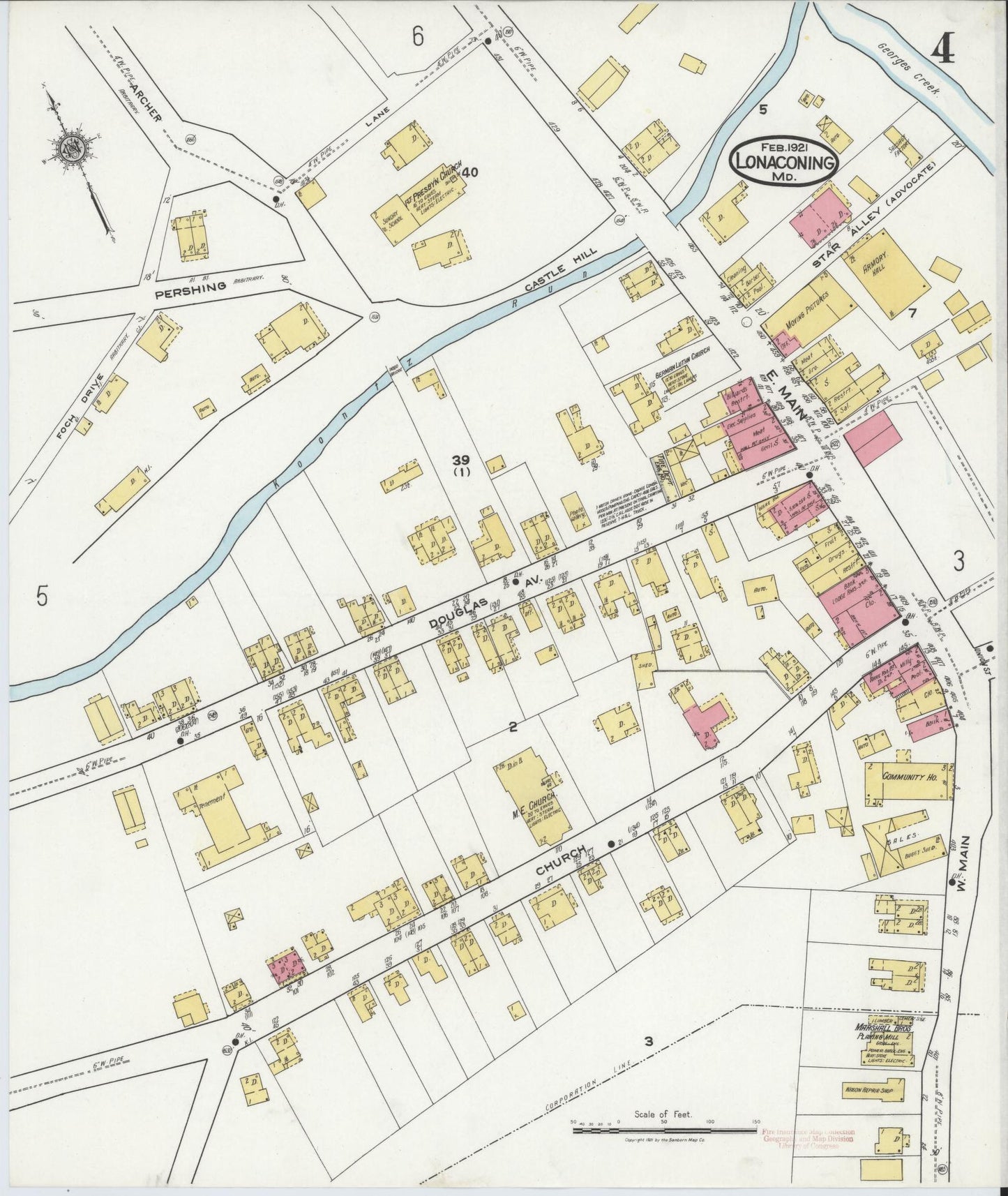 Sanborn Fire Insurance Map from Lonaconing, Allegany County, Maryland (1921), Sheet #0004 - Historic Sanborn Fire Insurance Map Print, vintage old map wall art