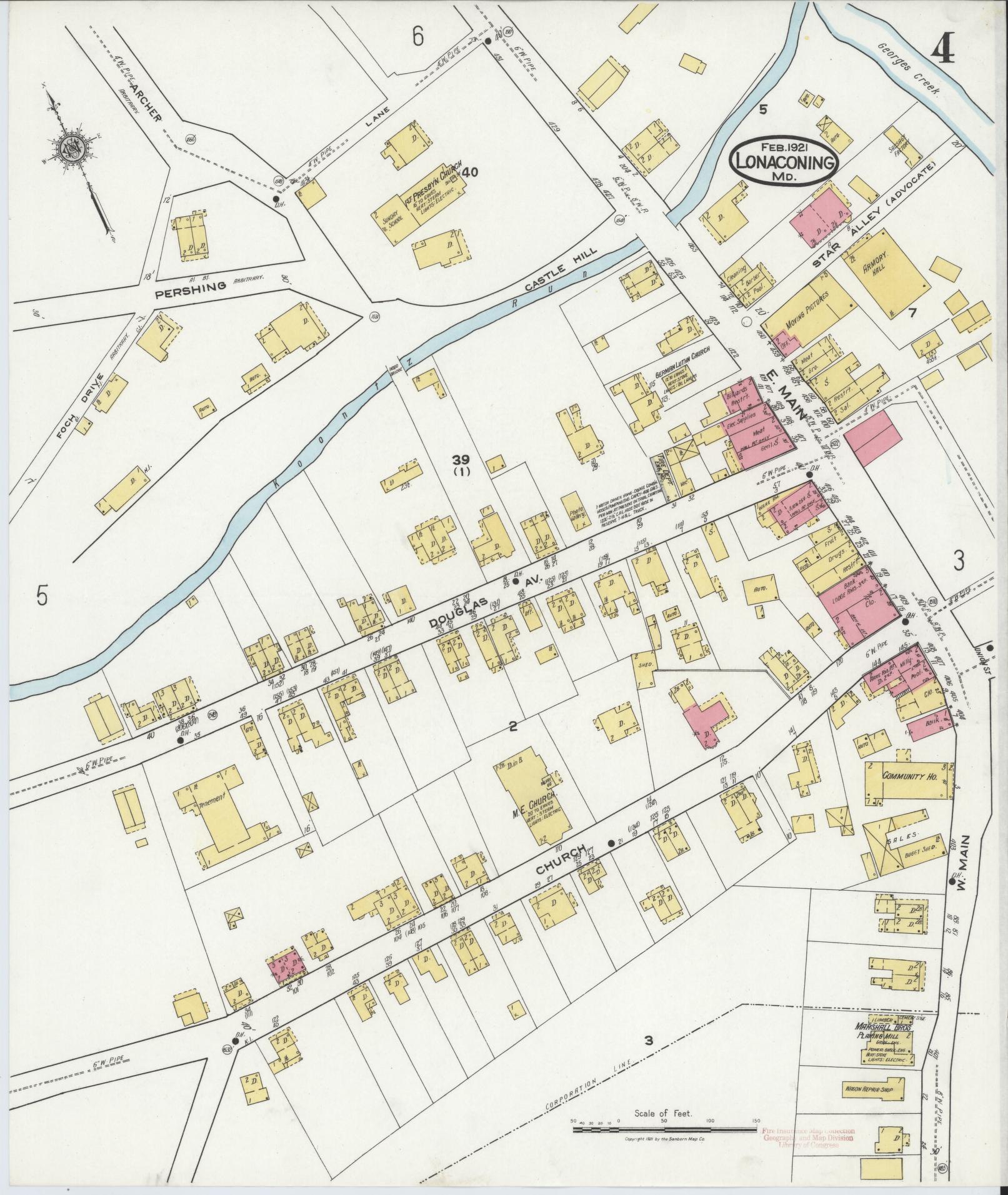 Sanborn Fire Insurance Map from Lonaconing, Allegany County, Maryland (1921), Sheet #0004 - Historic Sanborn Fire Insurance Map Print, vintage old map wall art