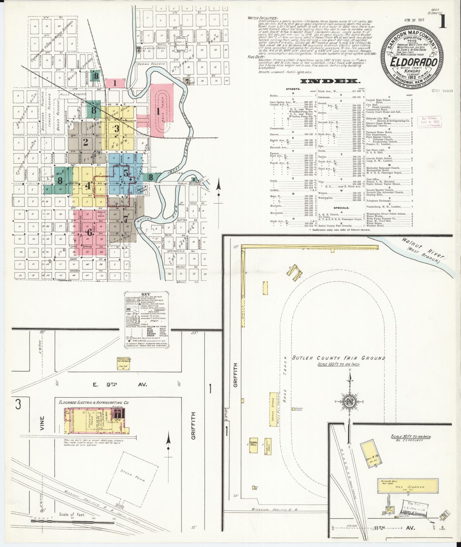 Sanborn Fire Insurance Map from El Dorado, Butler County, Kansas (1912), Sheet #0001 - Historic Sanborn Fire Insurance Map Print, vintage old map wall art, antique decor, genealogy gift, Kansas Kansas map