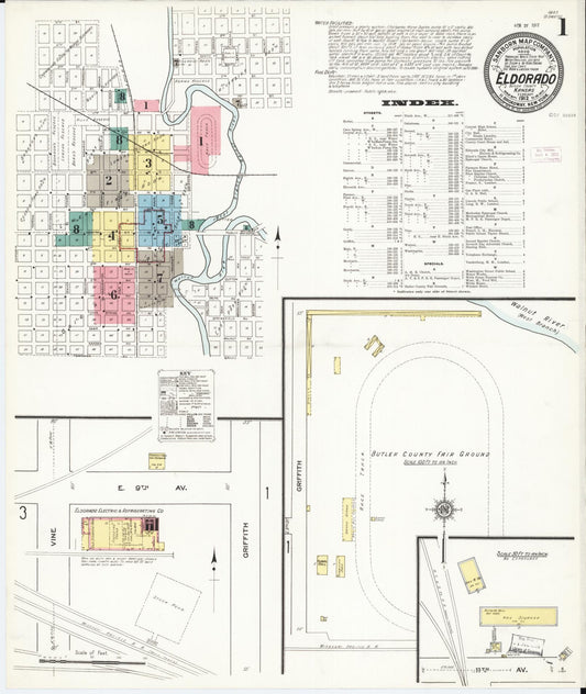Sanborn Fire Insurance Map from El Dorado, Butler County, Kansas (1912), Sheet #0001 - Historic Sanborn Fire Insurance Map Print, vintage old map wall art, antique decor, genealogy gift, Kansas Kansas map