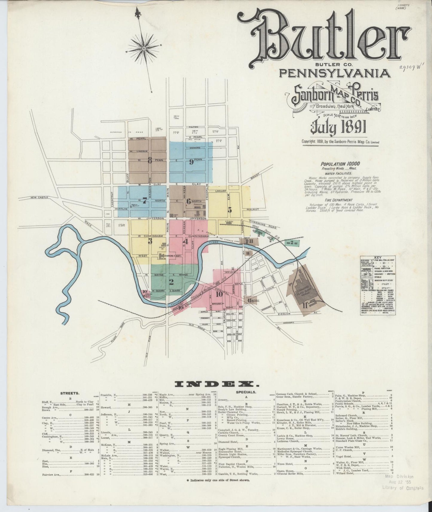 Sanborn Fire Insurance Map from Butler, Butler County, Pennsylvania (1891), Sheet #0001 - Historic Sanborn Fire Insurance Map Print, vintage old map wall art, antique decor, genealogy gift, Pennsylvania Pennsylvania map