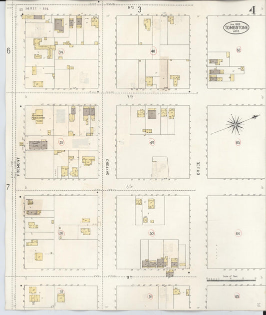Sanborn Fire Insurance Map from Tombstone, Cochise County, Arizona (1931), Sheet #0004 - Historic Sanborn Fire Insurance Map Print, vintage old map wall art, antique decor, genealogy gift, Arizona Arizona map