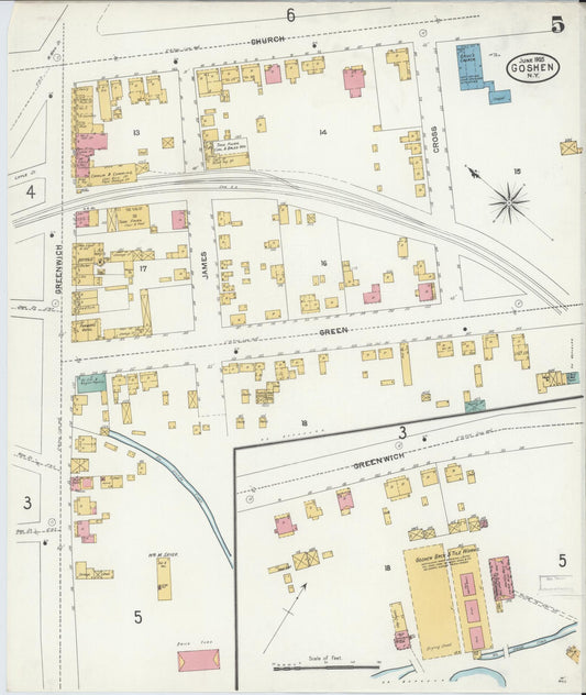 Sanborn Fire Insurance Map from Goshen, Orange County, New York (1905), Sheet #0005 - Historic Sanborn Fire Insurance Map Print, vintage old map wall art, antique decor, genealogy gift, New York New York map