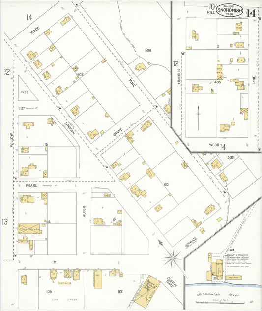 Sanborn Fire Insurance Map from Snohomish, Snohomish County, Washington (1905), Sheet #0014 - Historic Sanborn Fire Insurance Map Print, vintage old map wall art, antique decor, genealogy gift, Washington Washington map