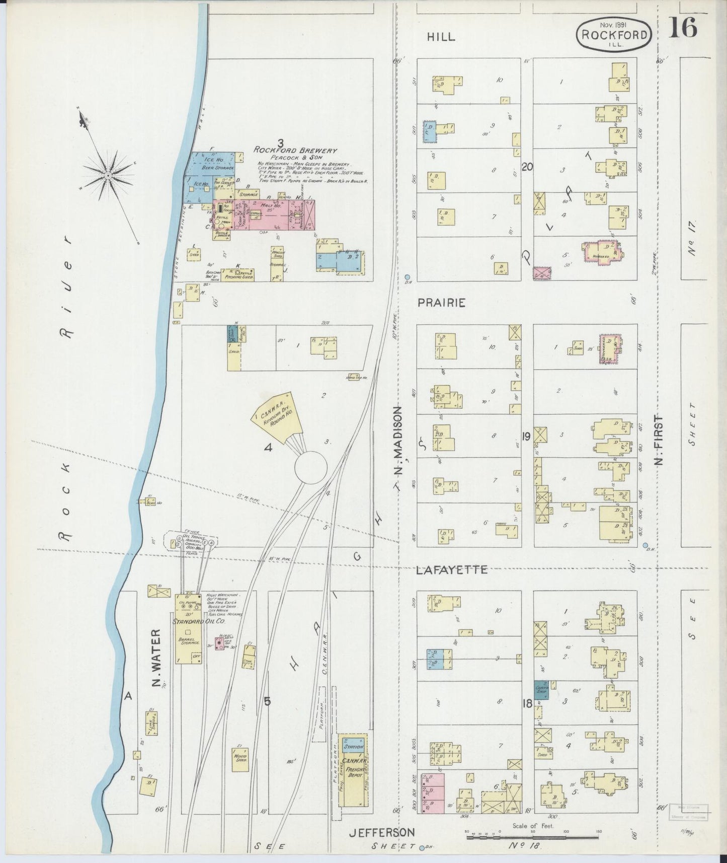Sanborn Fire Insurance Map from Rockford, Winnebago County, Illinois (1891), Sheet #0016 - Complete Map Set gallery image, historic Sanborn map, vintage wall art, Illinois Illinois