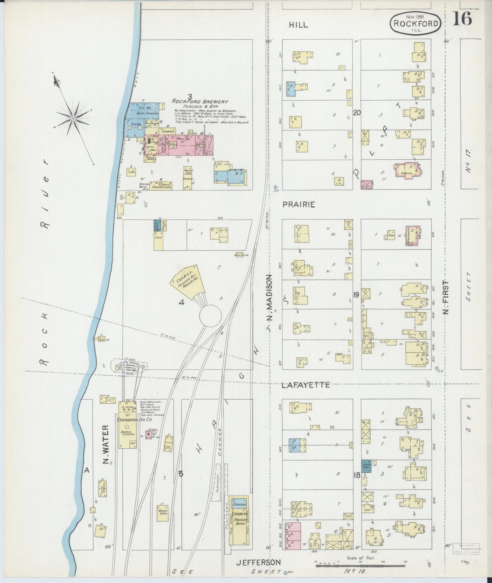 Sanborn Fire Insurance Map from Rockford, Winnebago County, Illinois (1891), Sheet #0016 - Complete Map Set gallery image, historic Sanborn map, vintage wall art, Illinois Illinois