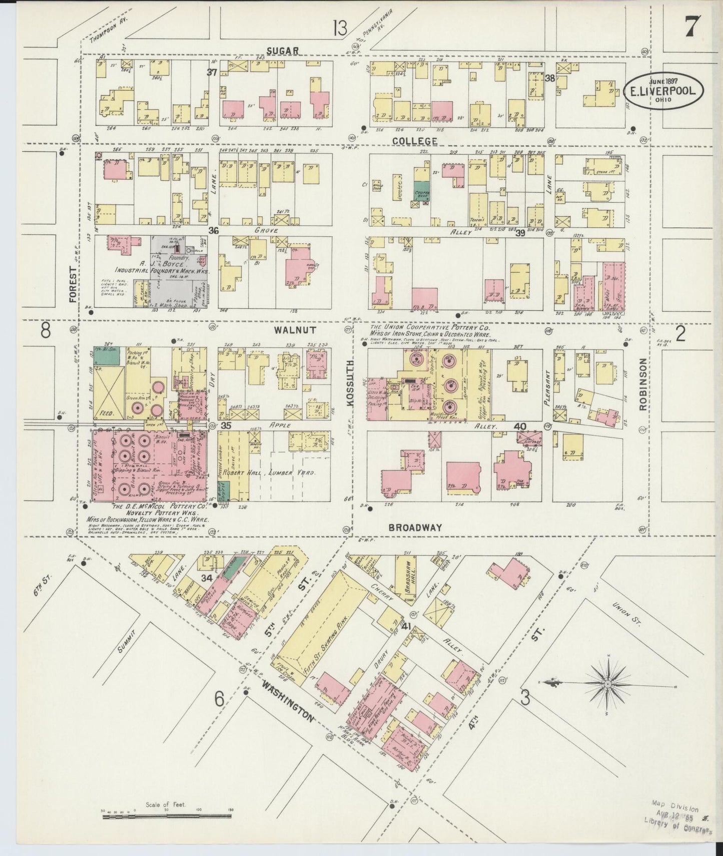 Sanborn Fire Insurance Map from East Liverpool, Columbiana County, Ohio (1897), Sheet #0007 - Historic Sanborn Fire Insurance Map Print, vintage old map wall art, antique decor, genealogy gift, Ohio Ohio map