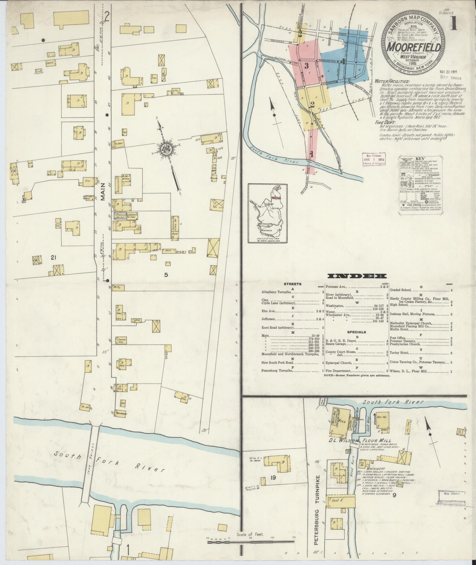 Sanborn Fire Insurance Map from Moorefield, Hardy County, West Virginia. (1915) – Historic Sanborn Fire Insurance Map Print