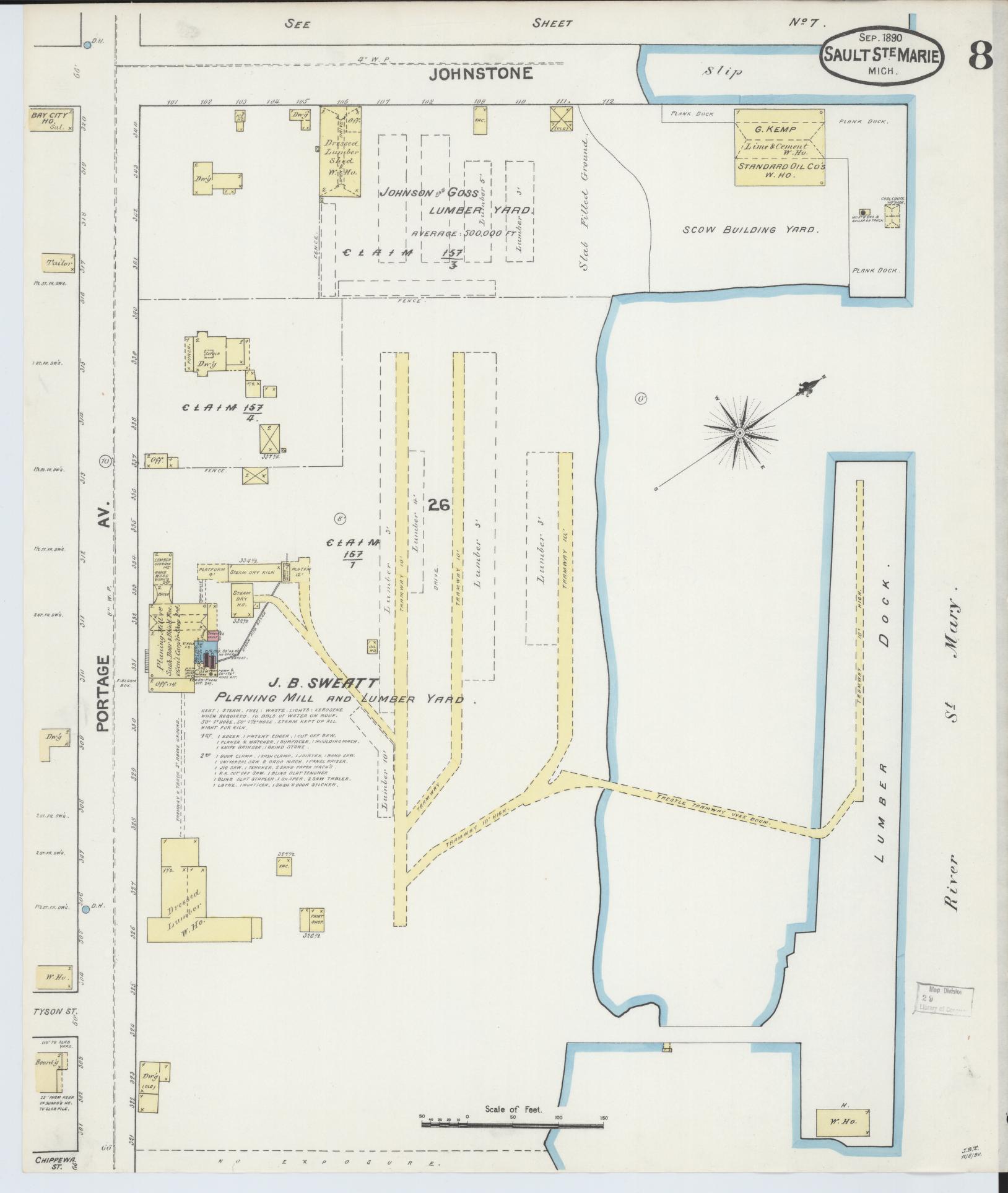 Sanborn Fire Insurance Map from Sault Sainte Marie, Chippewa County, Michigan (1890), Sheet #0008 - Historic Sanborn Fire Insurance Map Print, vintage old map wall art, antique decor, genealogy gift, Michigan Michigan map