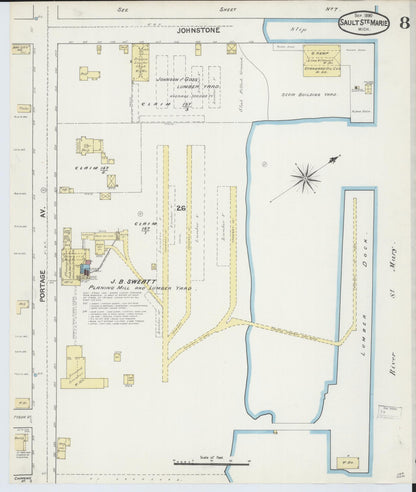 Sanborn Fire Insurance Map from Sault Sainte Marie, Chippewa County, Michigan (1890), Sheet #0008 - Historic Sanborn Fire Insurance Map Print, vintage old map wall art, antique decor, genealogy gift, Michigan Michigan map