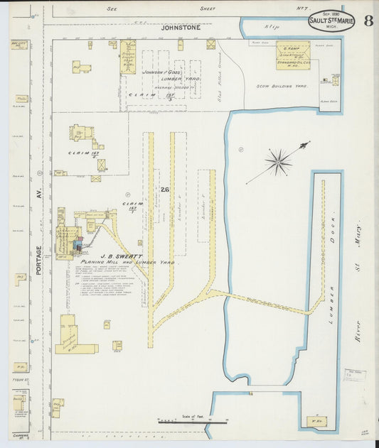 Sanborn Fire Insurance Map from Sault Sainte Marie, Chippewa County, Michigan (1890), Sheet #0008 - Historic Sanborn Fire Insurance Map Print, vintage old map wall art, antique decor, genealogy gift, Michigan Michigan map