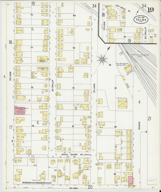 Sanborn Fire Insurance Map from Selma, Dallas County, Alabama (1907), Sheet #0019 - Historic Sanborn Fire Insurance Map Print, vintage old map wall art, antique decor, genealogy gift, Alabama Alabama map