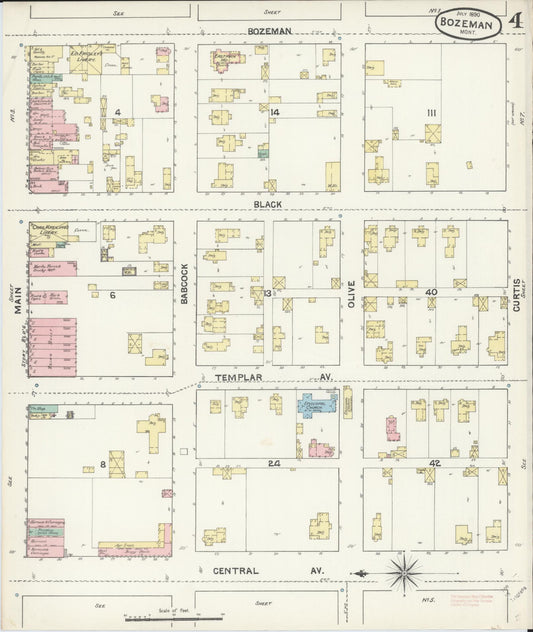 Sanborn Fire Insurance Map from Bozeman, Gallatin County, Montana (1890), Sheet #0004 - Historic Sanborn Fire Insurance Map Print, vintage old map wall art, antique decor, genealogy gift, Montana Montana map