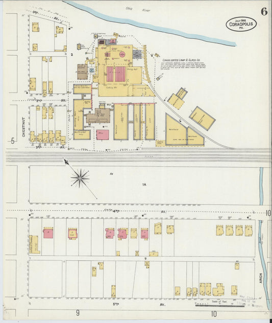 Sanborn Fire Insurance Map from Coraopolis, Allegheny County, Pennsylvania (1906), Sheet #0006 - Historic Sanborn Fire Insurance Map Print, vintage old map wall art, antique decor, genealogy gift, Pennsylvania Pennsylvania map