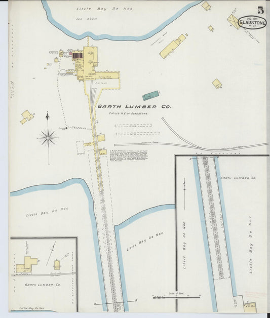 Sanborn Fire Insurance Map from Gladstone, Delta County, Michigan (1893), Sheet #0005 - Historic Sanborn Fire Insurance Map Print, vintage old map wall art, antique decor, genealogy gift, Michigan Michigan map
