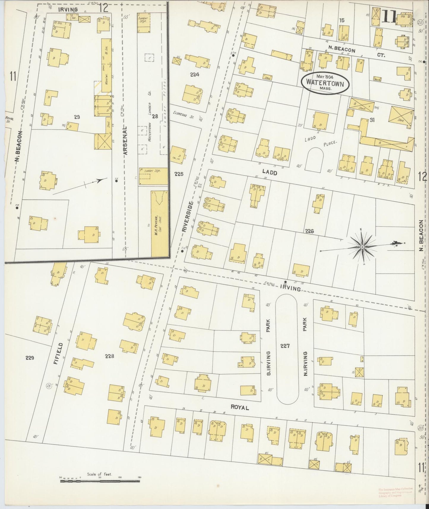 Sanborn Fire Insurance Map from Watertown, Middlesex County, Massachusetts (1904), Sheet #0011 - Complete Map Set gallery image, historic Sanborn map, vintage wall art, Massachusetts Massachusetts