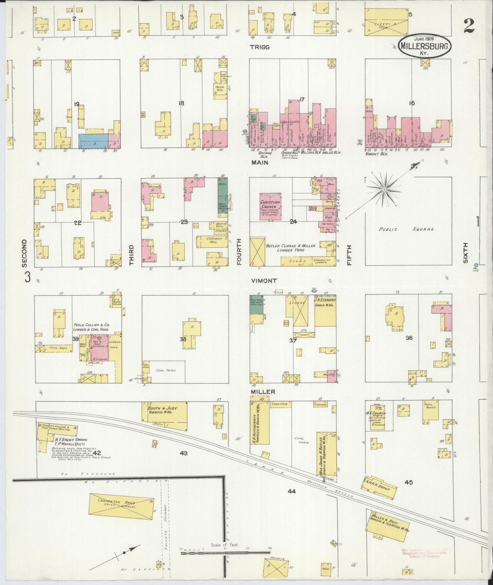 Sanborn Fire Insurance Map from Millersburg, Bourbon County, Kentucky (1909), Sheet #0002 - Historic Sanborn Fire Insurance Map Print, vintage old map wall art, antique decor, genealogy gift, Kentucky Kentucky map