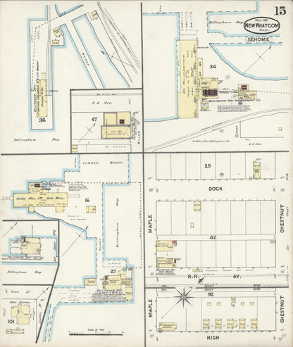 Sanborn Fire Insurance Map from New Whatcom, Whatcom County, Washington (1891), Sheet #0015 - Complete Map Set gallery image, historic Sanborn map, vintage wall art, Washington Washington