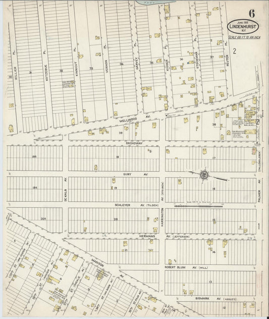 Sanborn Fire Insurance Map from Lindenhurst, Suffolk County, New York (1915), Sheet #0006 - Historic Sanborn Fire Insurance Map Print, vintage old map wall art, antique decor, genealogy gift, New York New York map