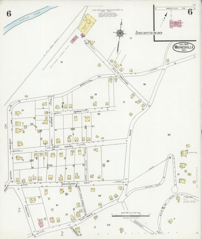 Sanborn Fire Insurance Map from Waynesville, Haywood County, North Carolina (1924), Sheet #0006 - Complete Map Set gallery image, historic Sanborn map, vintage wall art, North Carolina North Carolina
