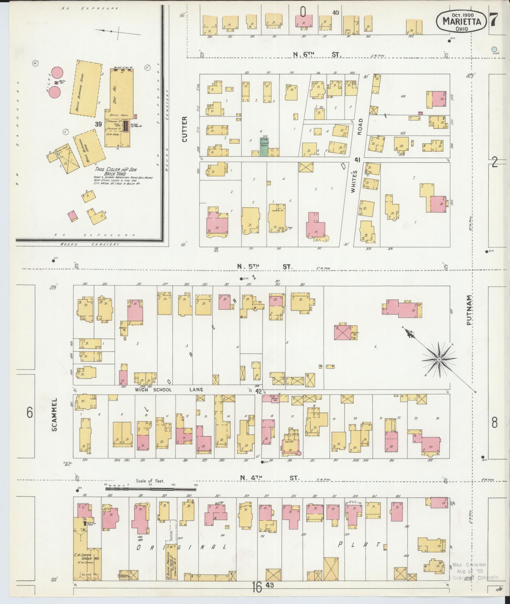 Sanborn Fire Insurance Map from Marietta, Washington County, Ohio (1900), Sheet #0007 - Historic Sanborn Fire Insurance Map Print, vintage old map wall art, antique decor, genealogy gift, Ohio Ohio map