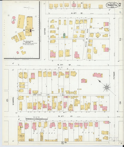 Sanborn Fire Insurance Map from Marietta, Washington County, Ohio (1900), Sheet #0007 - Historic Sanborn Fire Insurance Map Print, vintage old map wall art, antique decor, genealogy gift, Ohio Ohio map