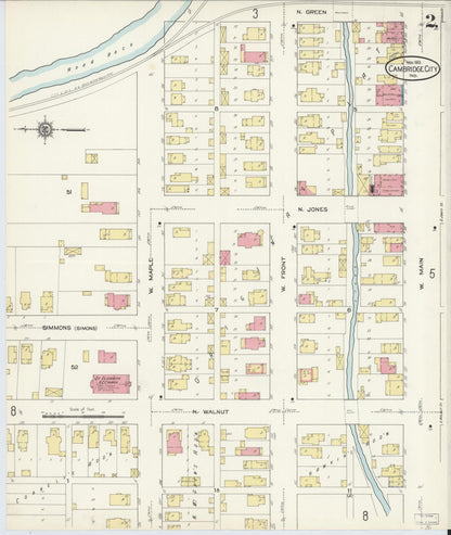 Sanborn Fire Insurance Map from Cambridge City, Wayne County, Indiana (1913), Sheet #0002 - Complete Map Set gallery image, historic Sanborn map, vintage wall art, Indiana Indiana