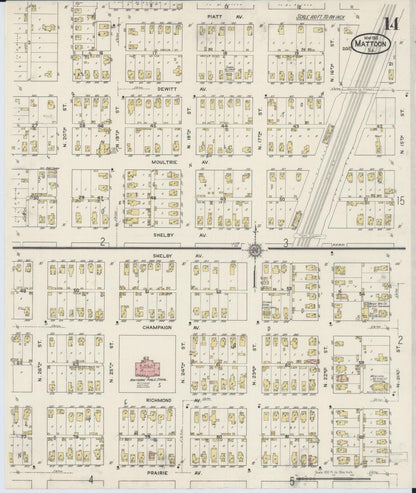 Sanborn Fire Insurance Map from Mattoon, Coles County, Illinois (1915), Sheet #0014 - Historic Sanborn Fire Insurance Map Print, vintage old map wall art, antique decor, genealogy gift, Illinois Illinois map