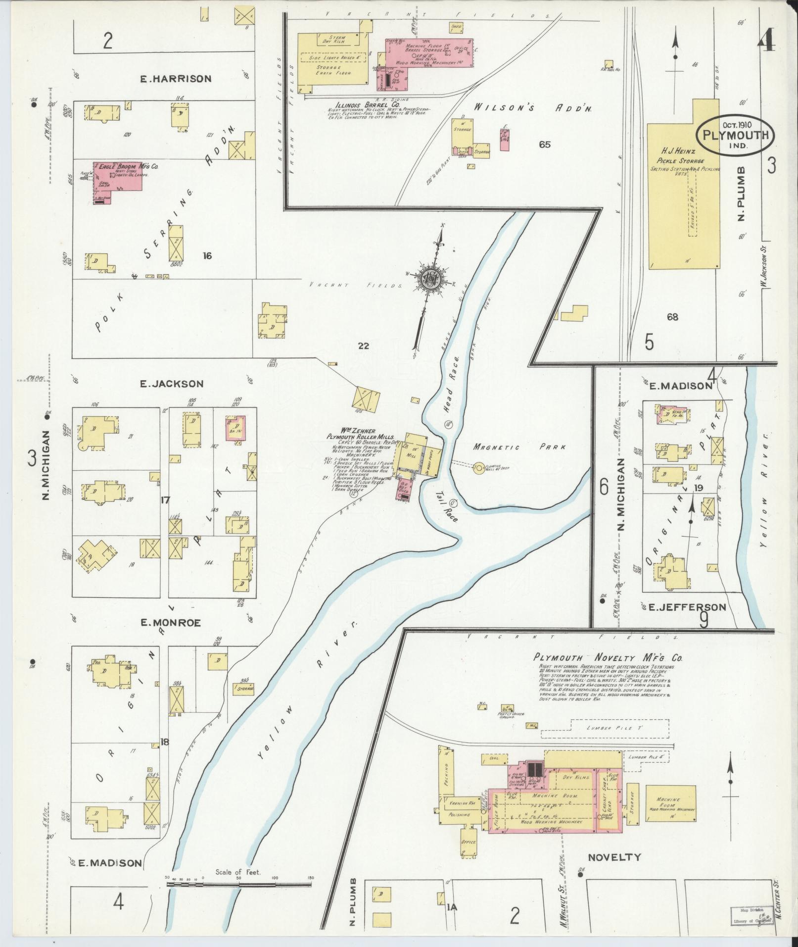 Sanborn Fire Insurance Map from Plymouth, Marhshall County, Indiana (1910), Sheet #0004 - Complete Map Set gallery image, historic Sanborn map, vintage wall art, Indiana Indiana