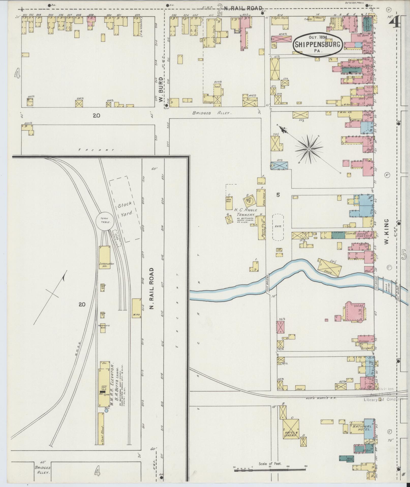 Sanborn Fire Insurance Map from Shippensburg, Cumberland And Franklin Counties, Pennsylvania (1894), Sheet #0004 - Historic Sanborn Fire Insurance Map Print, vintage old map wall art, antique decor, genealogy gift, Counties Pennsylvania map