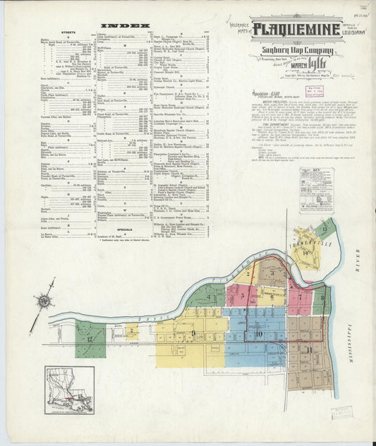 Sanborn Fire Insurance Map from Plaquemine, Iberville Parish, Louisiana. (1916) – Historic Sanborn Fire Insurance Map Print