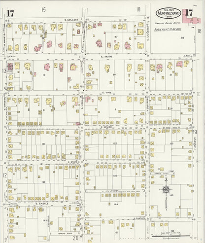 Sanborn Fire Insurance Map from Murfreesboro, Rutherford County, Tennessee (1924), Sheet #0017 - Complete Map Set gallery image, historic Sanborn map, vintage wall art, Tennessee Tennessee