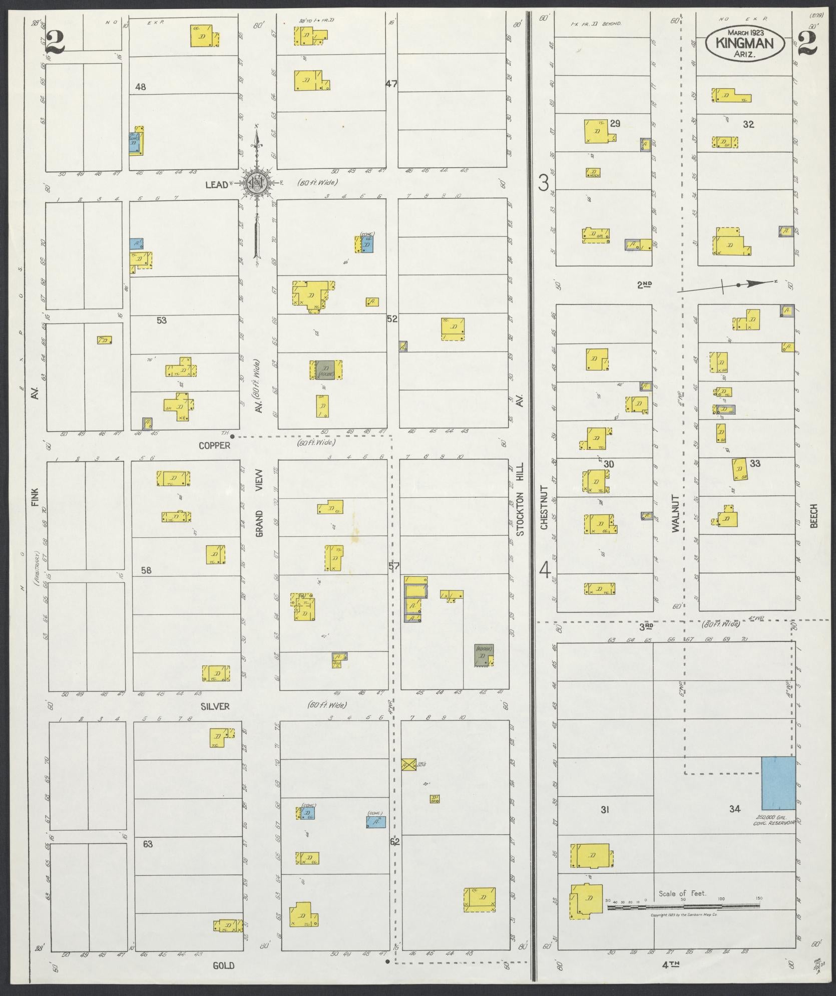 Sanborn Fire Insurance Map from Kingman, Mohave County, Arizona (1923), Sheet #0002 - Complete Map Set gallery image, historic Sanborn map, vintage wall art, Arizona Arizona