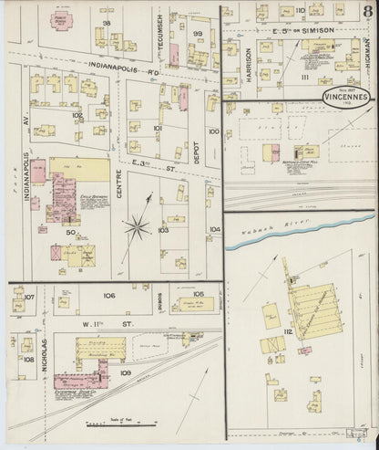 Sanborn Fire Insurance Map from Vincennes, Knox County, Indiana (1887), Sheet #0008 - Complete Map Set gallery image, historic Sanborn map, vintage wall art, Indiana Indiana