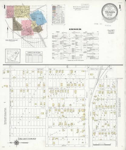 Sanborn Fire Insurance Map from Truman, Poinsett County, Arkansas (1939), Sheet #0001 - Complete Map Set gallery image, historic Sanborn map, vintage wall art, Arkansas Arkansas