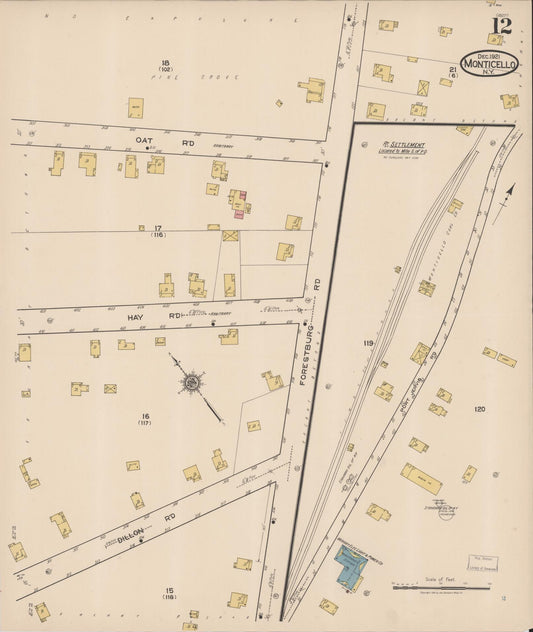 Sanborn Fire Insurance Map from Monticello, Sullivan County, New York (1921), Sheet #0012 - Historic Sanborn Fire Insurance Map Print, vintage old map wall art, antique decor, genealogy gift, New York New York map