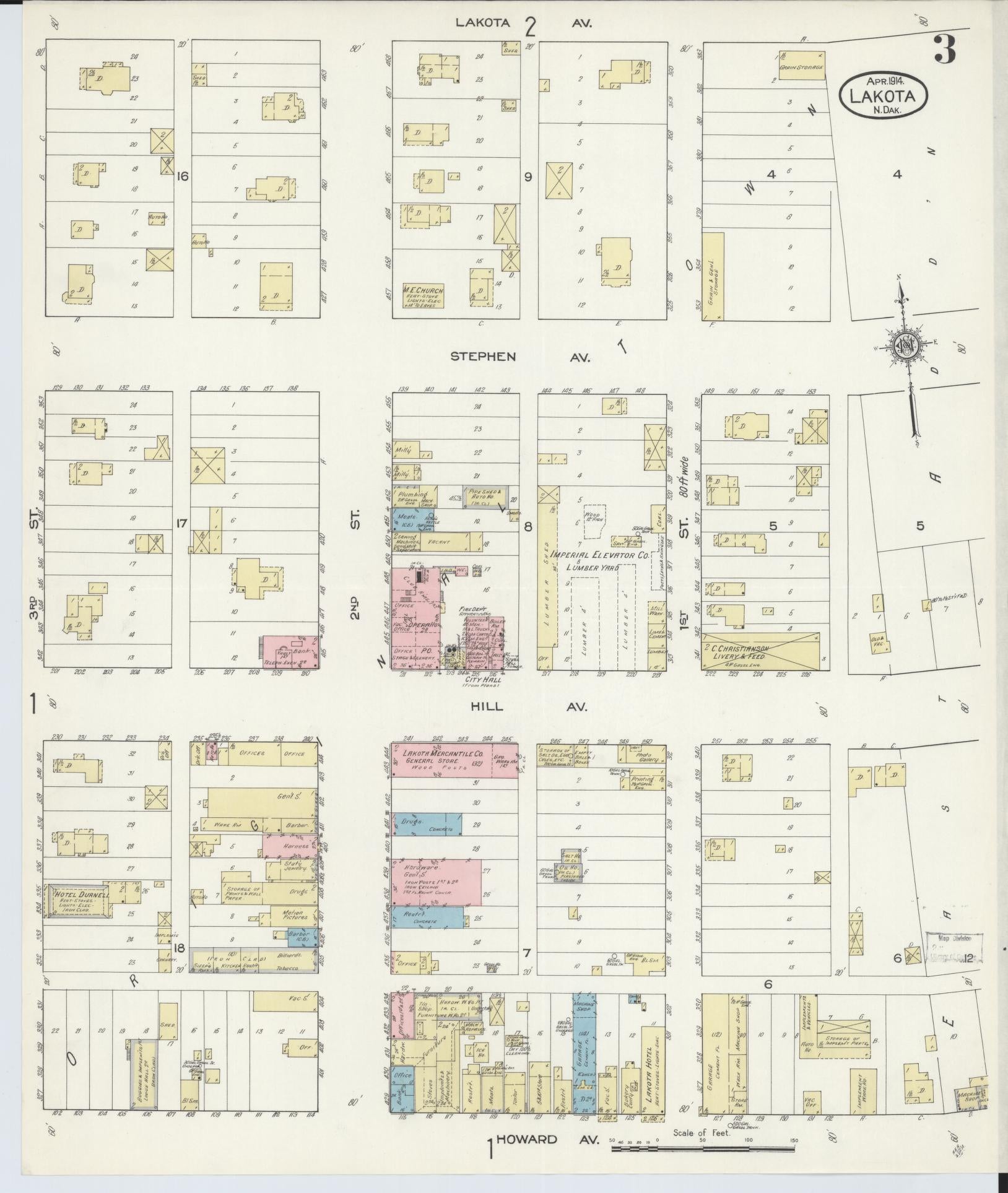 Sanborn Fire Insurance Map from Lakota, Nelson County, North Dakota (1914), Sheet #0003 - Historic Sanborn Fire Insurance Map Print, vintage old map wall art, antique decor, genealogy gift, North Dakota North Dakota map