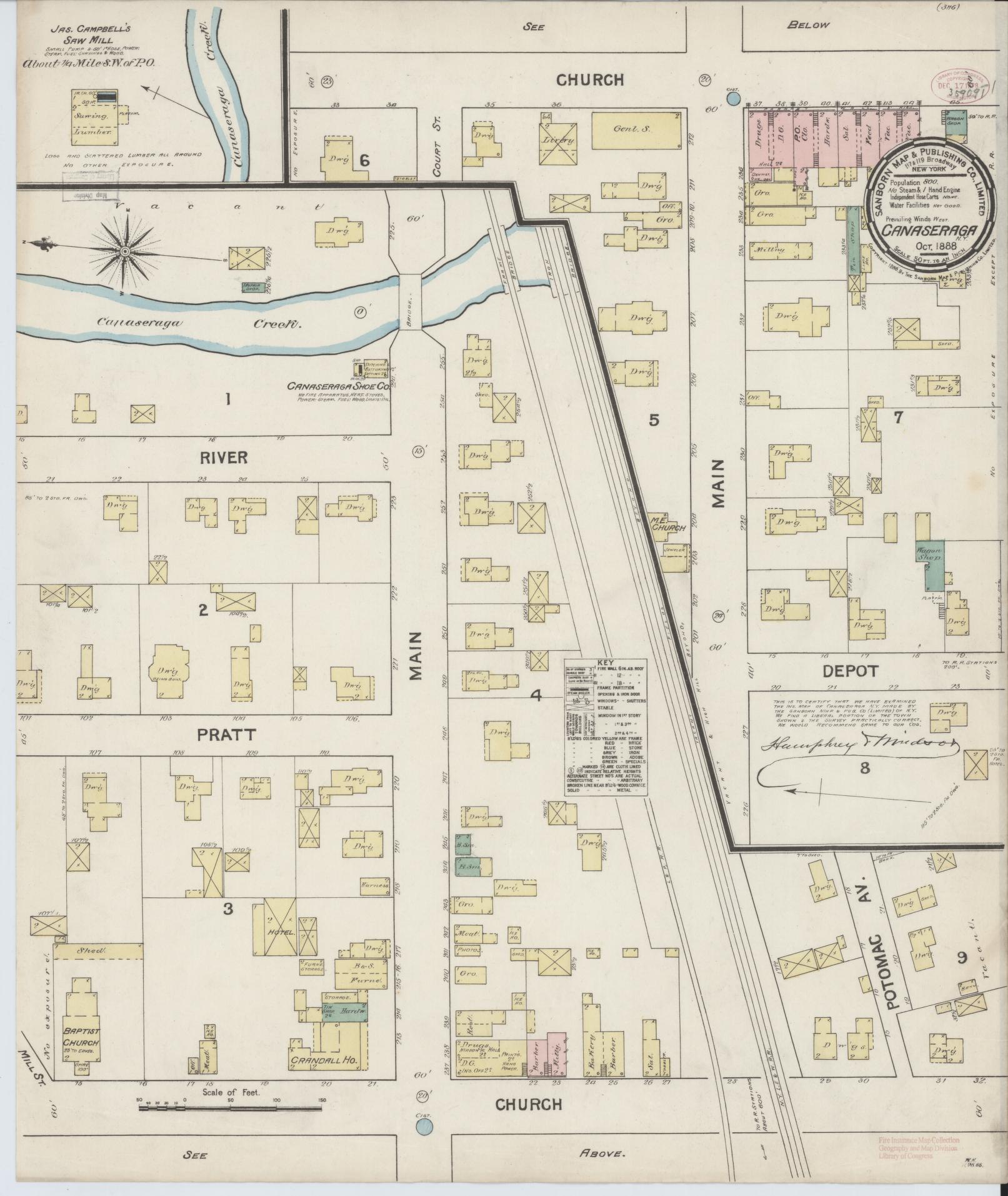 Sanborn Fire Insurance Map from Canaseraga, Allegany County, New York. (1888) – Historic Sanborn Fire Insurance Map Print