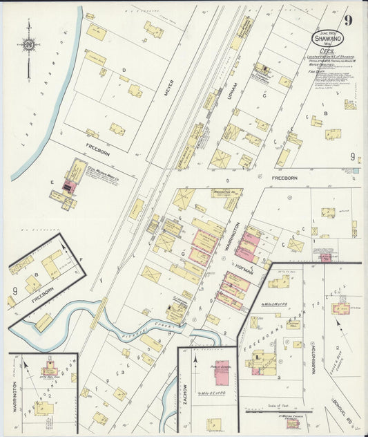 Sanborn Fire Insurance Map from Shawano, Shawano County, Wisconsin (1913), Sheet #0009 - Historic Sanborn Fire Insurance Map Print, vintage old map wall art, antique decor, genealogy gift, Wisconsin Wisconsin map