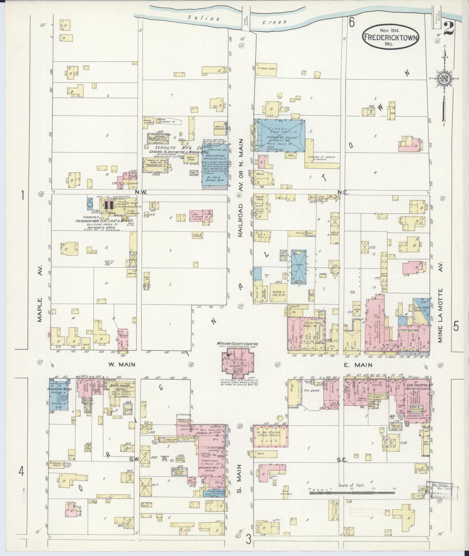 Sanborn Fire Insurance Map from Fredericktown, Madison County, Missouri (1914), Sheet #0002 - Historic Sanborn Fire Insurance Map Print, vintage old map wall art, antique decor, genealogy gift, Missouri Missouri map