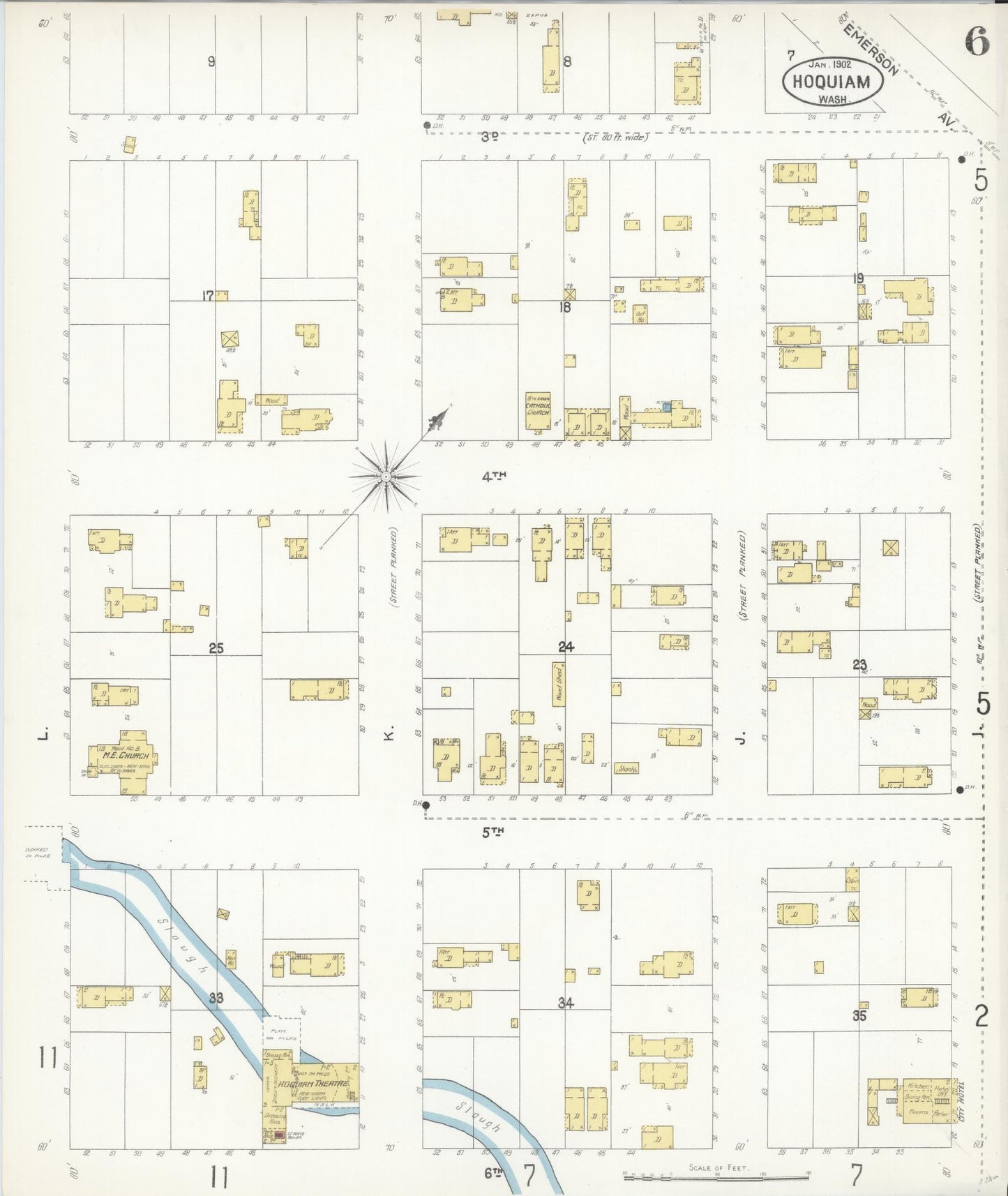 Sanborn Fire Insurance Map from Hoquiam, Grays Harbor County, Washington (1902), Sheet #0006 - Complete Map Set gallery image, historic Sanborn map, vintage wall art, Washington Washington