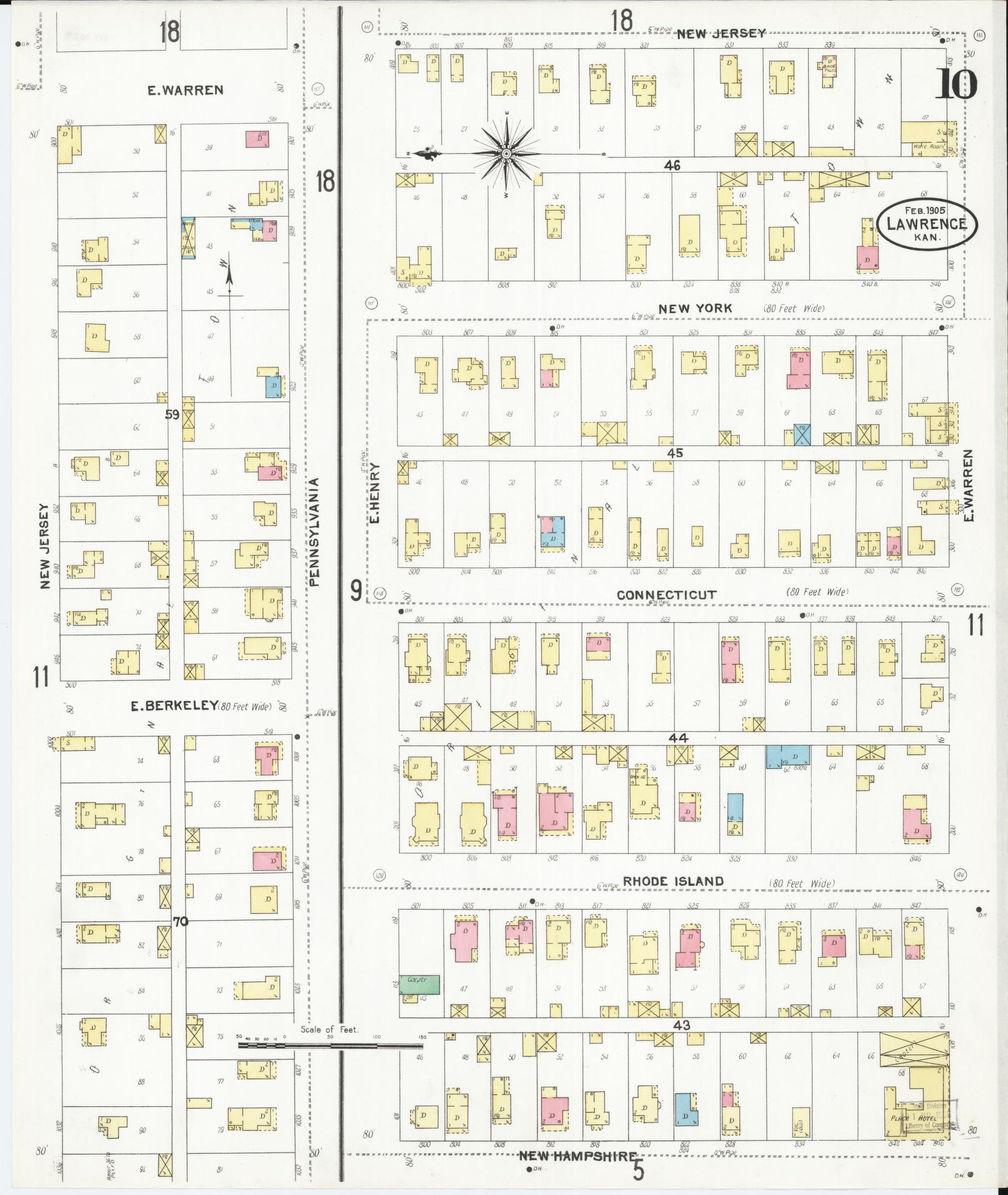 Sanborn Fire Insurance Map from Lawrence, Douglas County, Kansas (1905), Sheet #0010 - Historic Sanborn Fire Insurance Map Print, vintage old map wall art, antique decor, genealogy gift, Kansas Kansas map