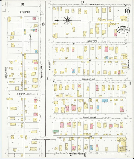 Sanborn Fire Insurance Map from Lawrence, Douglas County, Kansas (1905), Sheet #0010 - Historic Sanborn Fire Insurance Map Print, vintage old map wall art, antique decor, genealogy gift, Kansas Kansas map
